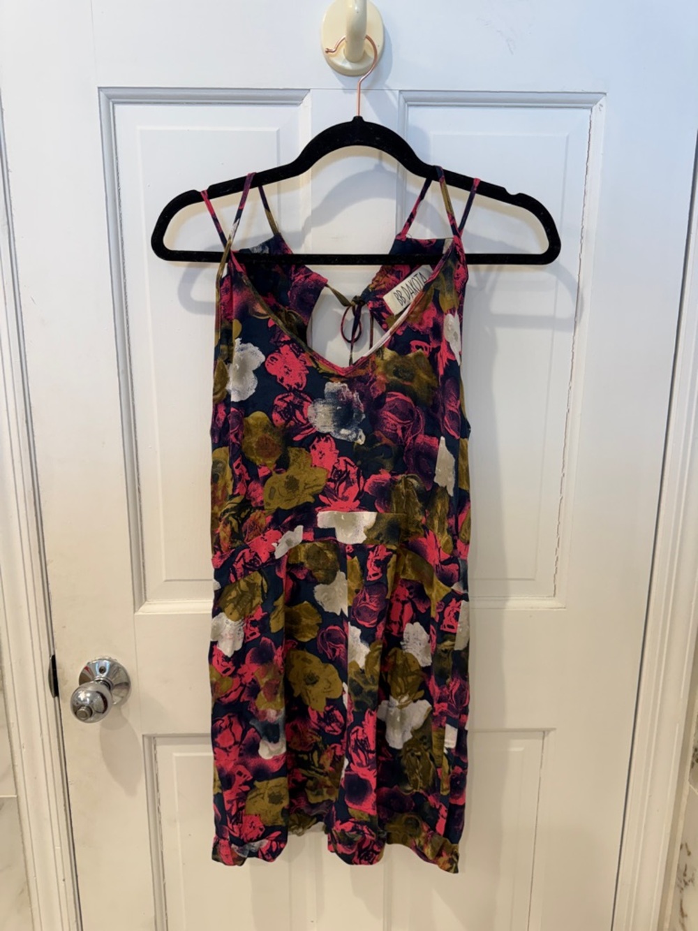 Vintage Floral Spaghetti Strap Slip Romper in Navy, Pink & Olive
